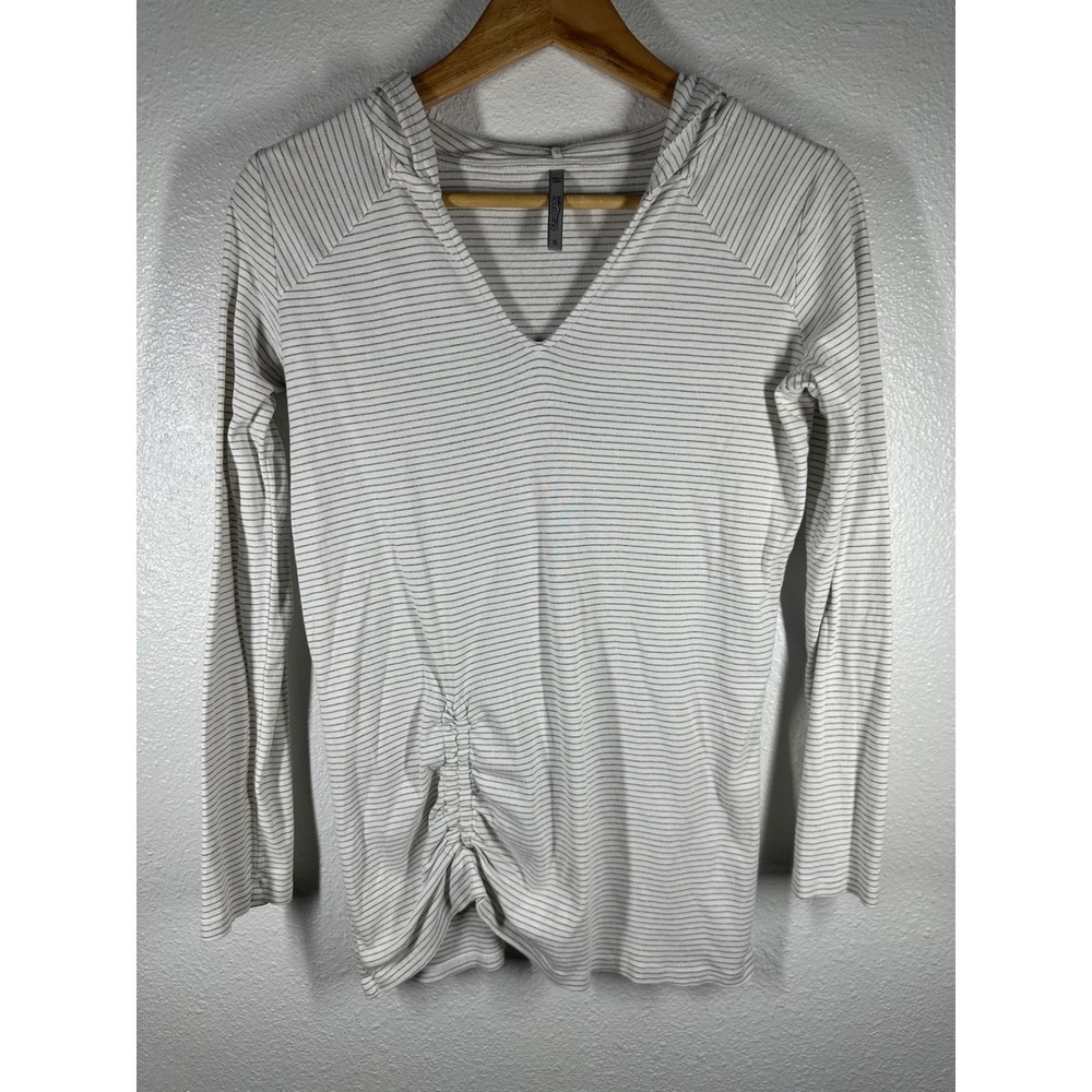 Blue Canoe Hoodie Women Small White Striped‎ Organic Cotton Ruched V-Neck Top